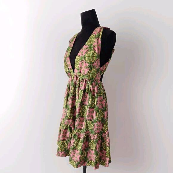 House of Harlow 1960 Linen Blend Green & Pink Floral Halter Dress with Pockets M - Picture 2 of 7